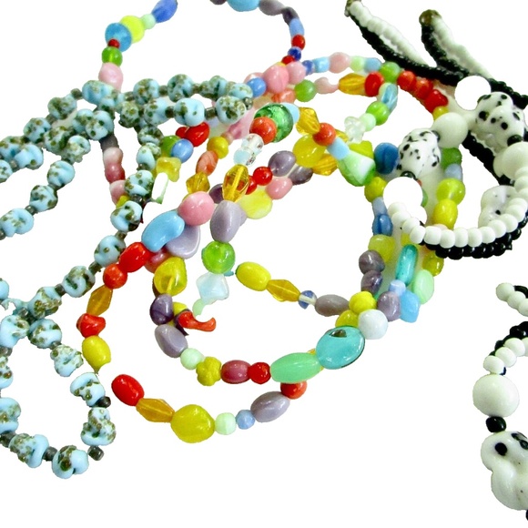 high-quality lot--3 long GLASS flapper bead necklaces, vintage 1960s+ - Picture 2 of 9